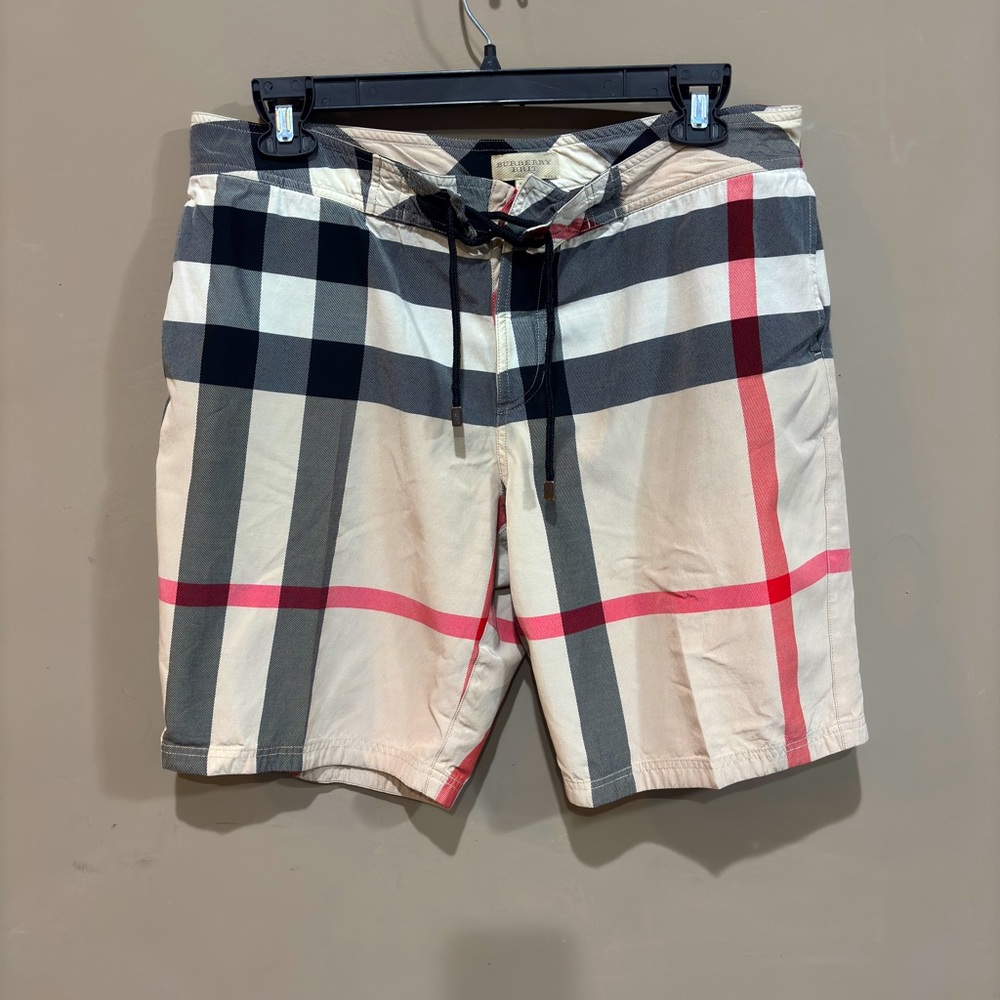 Burberry Checkered Swim Board Shorts - Black, White, Red